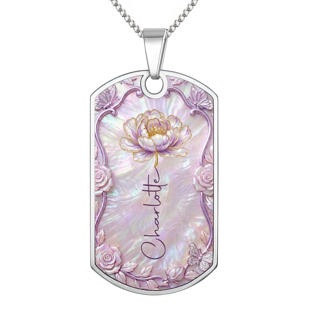 Personalized Birth Month Flower Dog Tag Necklace Custom Name for Daughter Dog Tag Necklace GradoCreations
