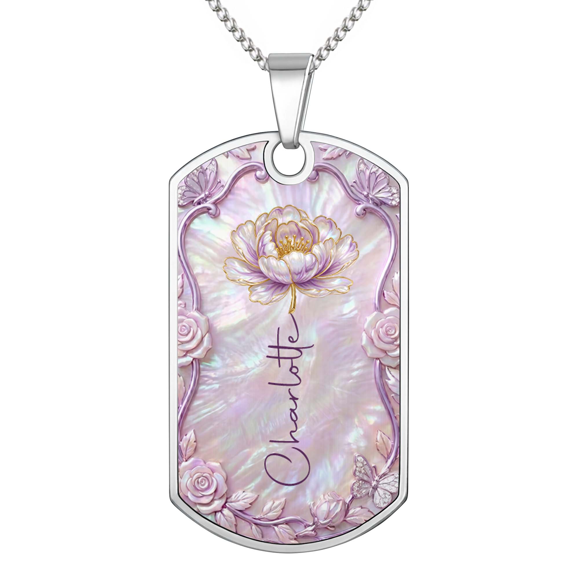 Personalized Birth Month Flower Dog Tag Necklace Custom Name for Daughter Dog Tag Necklace GradoCreations