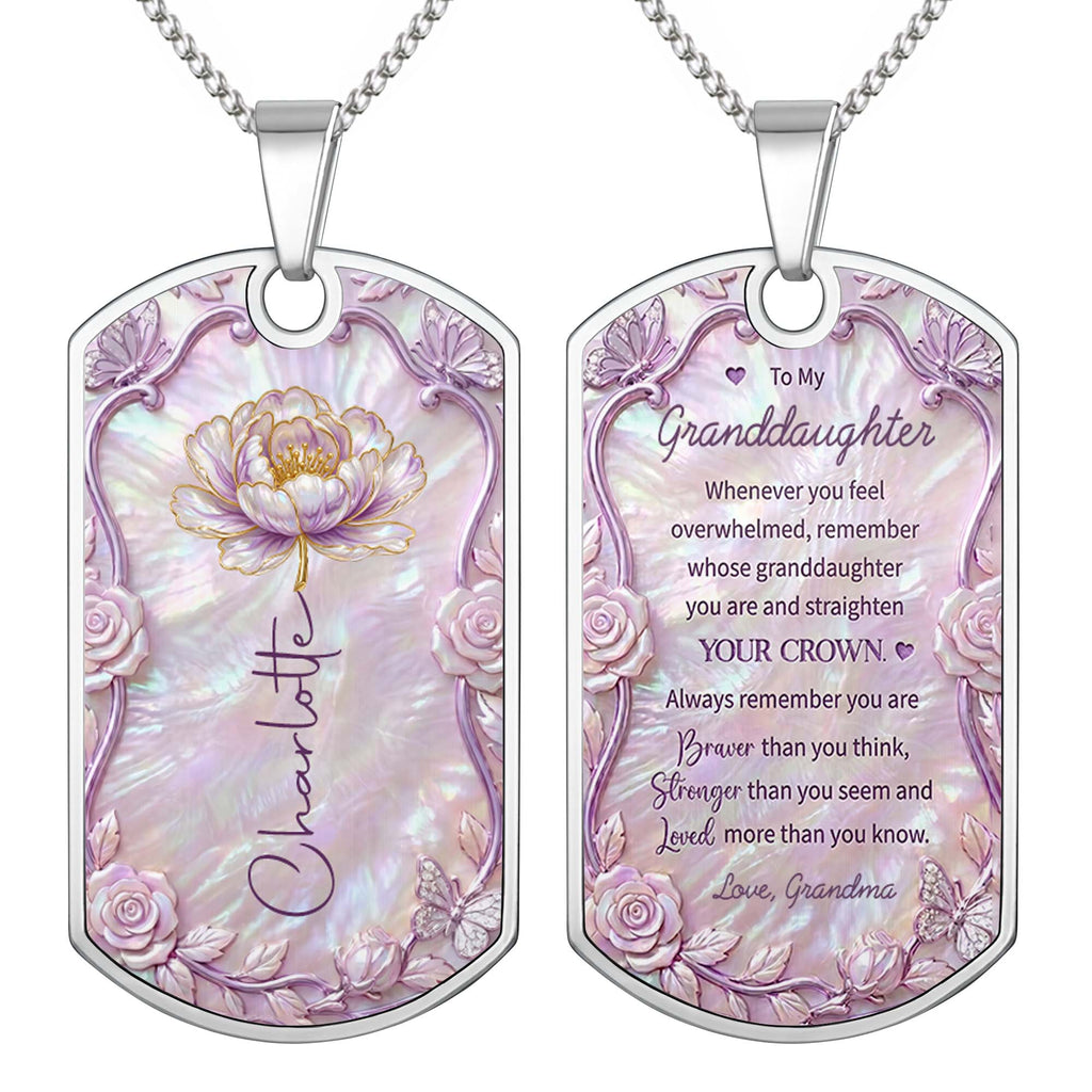 Personalized Birth Month Flower Dog Tag Necklace Custom Name for Daughter Dog Tag Necklace GradoCreations