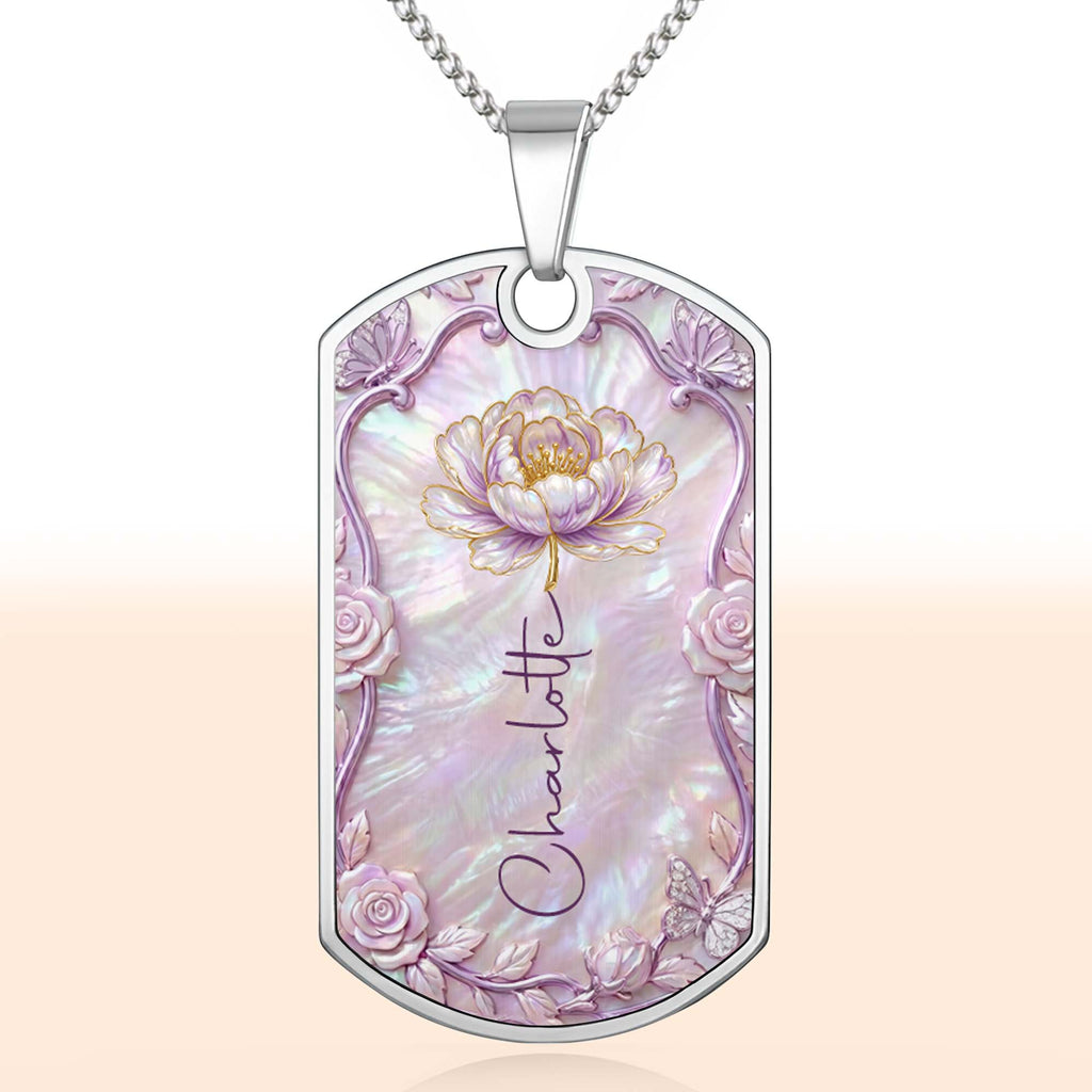 Personalized Birth Month Flower Dog Tag Necklace Custom Name for Daughter Dog Tag Necklace GradoCreations