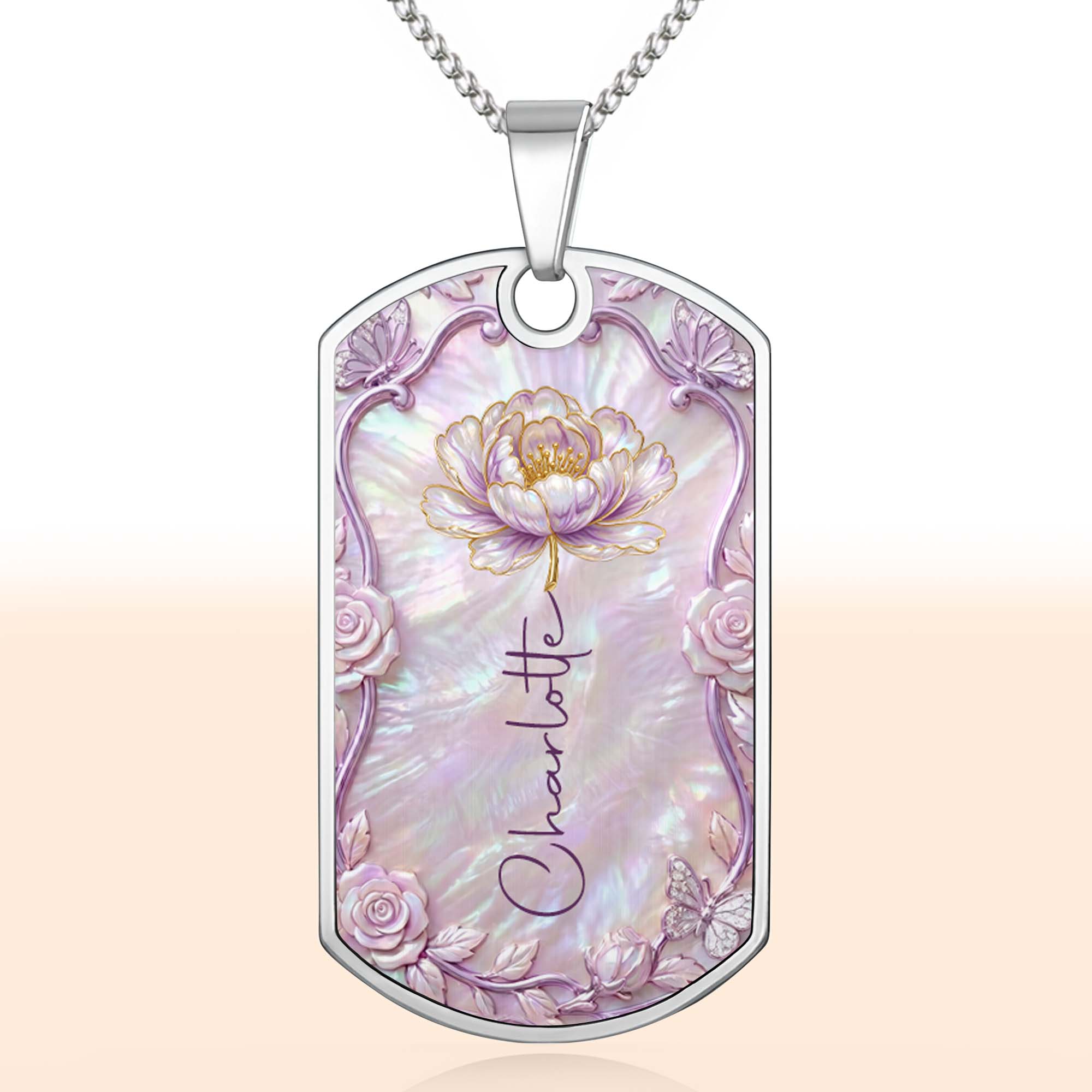 Personalized Birth Month Flower Dog Tag Necklace Custom Name for Daughter Dog Tag Necklace GradoCreations