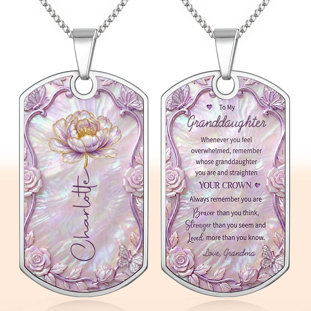 Personalized Birth Month Flower Dog Tag Necklace Custom Name for Daughter Dog Tag Necklace GradoCreations