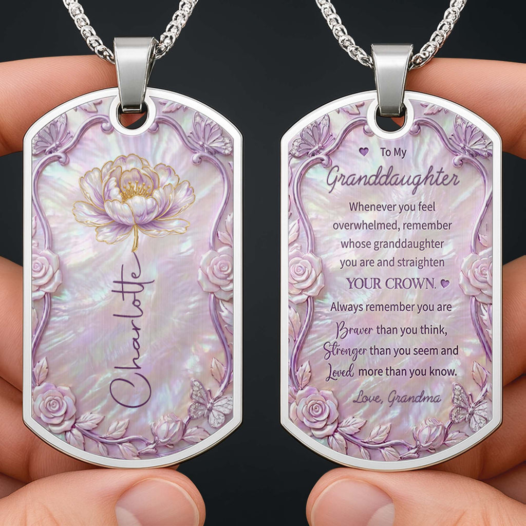 Personalized Birth Month Flower Dog Tag Necklace Custom Name for Daughter Dog Tag Necklace GradoCreations