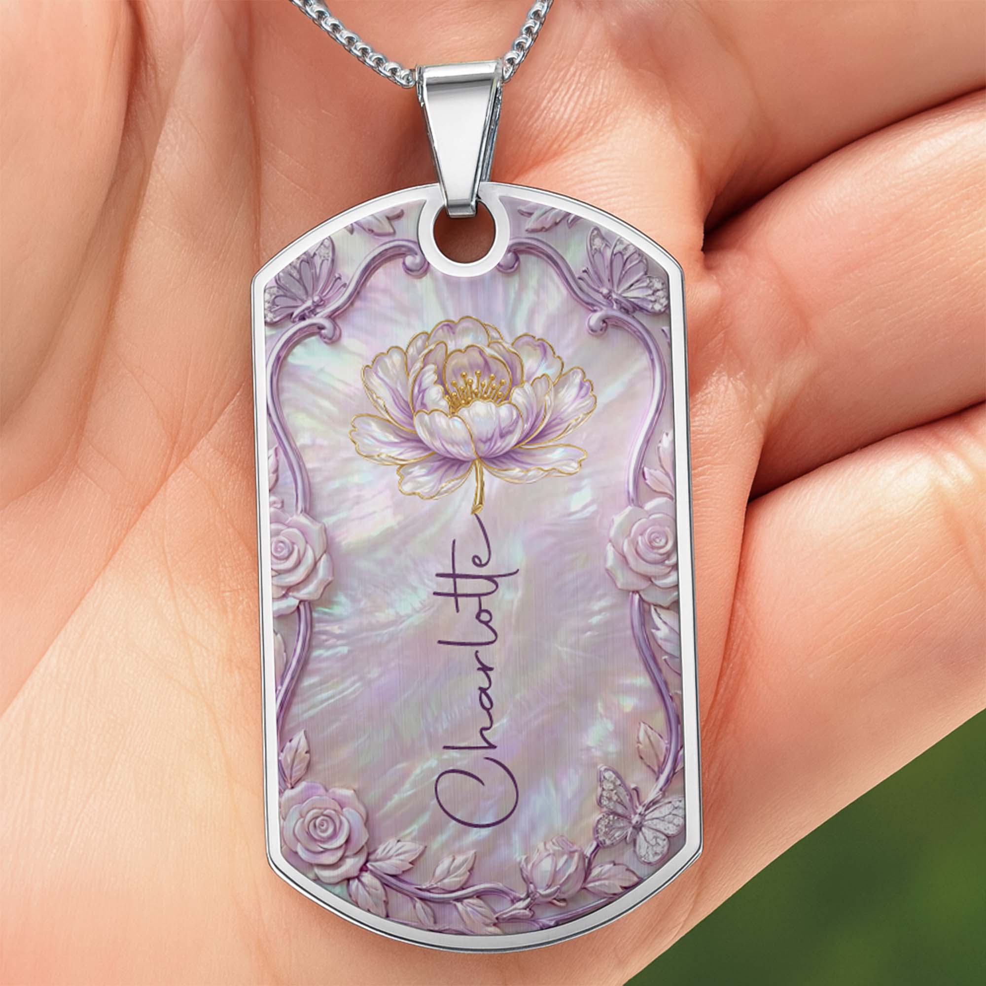 Personalized Birth Month Flower Dog Tag Necklace Custom Name for Daughter Dog Tag Necklace GradoCreations
