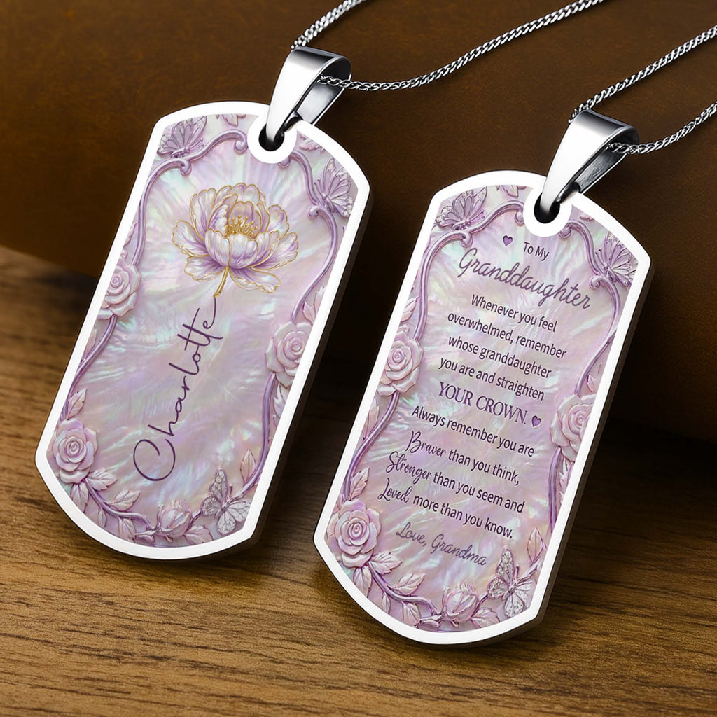 Personalized Birth Month Flower Dog Tag Necklace Custom Name for Daughter Dog Tag Necklace GradoCreations