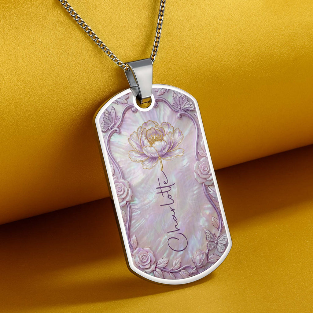 Personalized Birth Month Flower Dog Tag Necklace Custom Name for Daughter Dog Tag Necklace GradoCreations