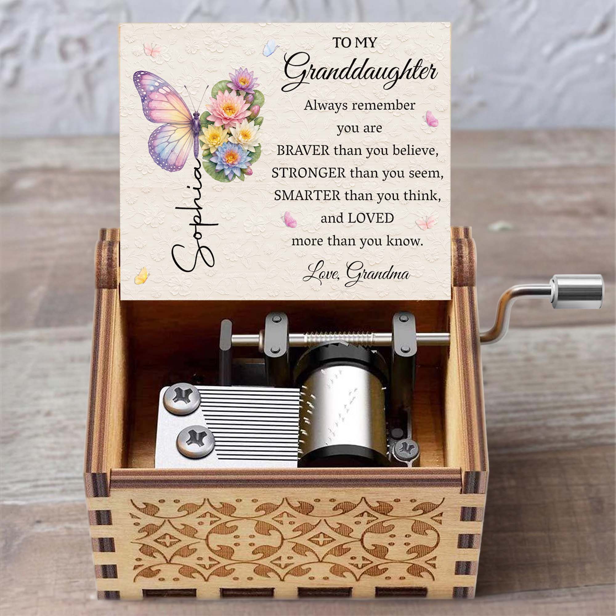 Personalized Music Box Gift for Granddaughter with Butterflies Music Box GradoCreations