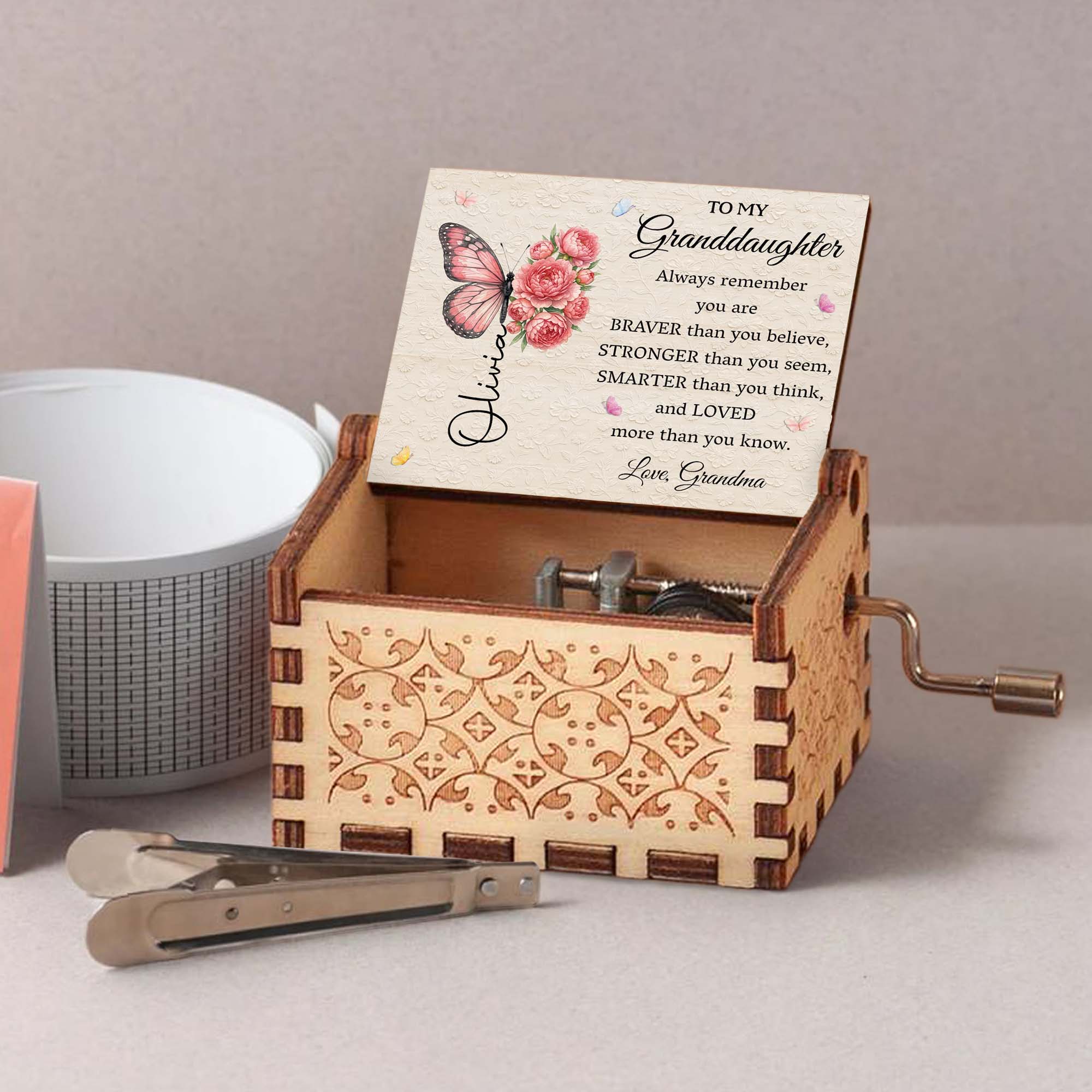 Personalized Music Box Gift for Granddaughter with Butterflies Music Box GradoCreations