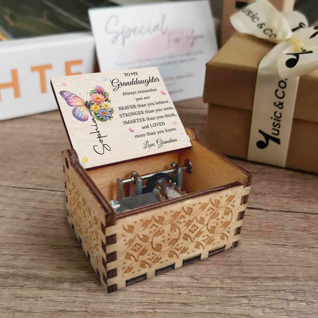Personalized Music Box Gift for Granddaughter with Butterflies Music Box GradoCreations