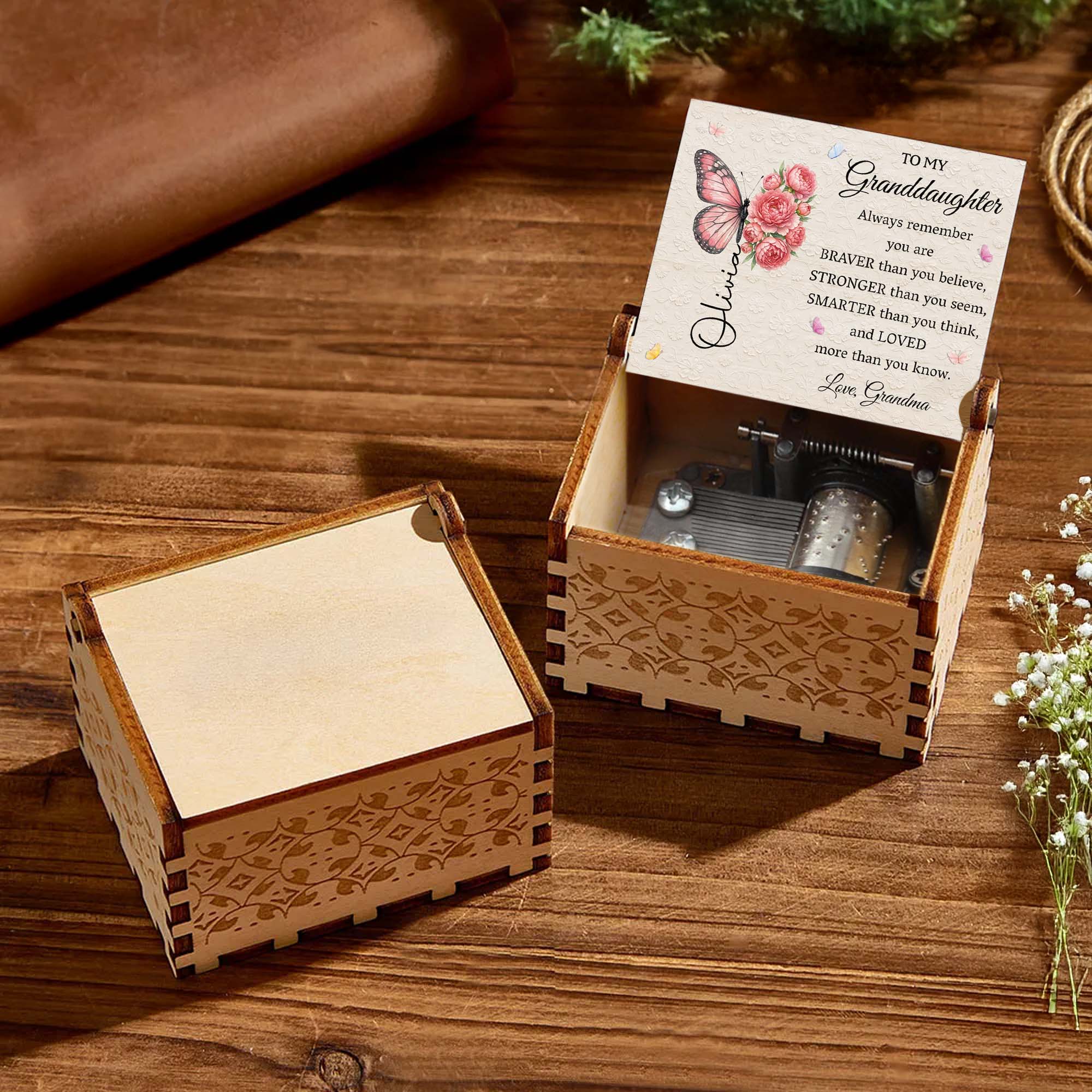Personalized Music Box Gift for Granddaughter with Butterflies Music Box GradoCreations