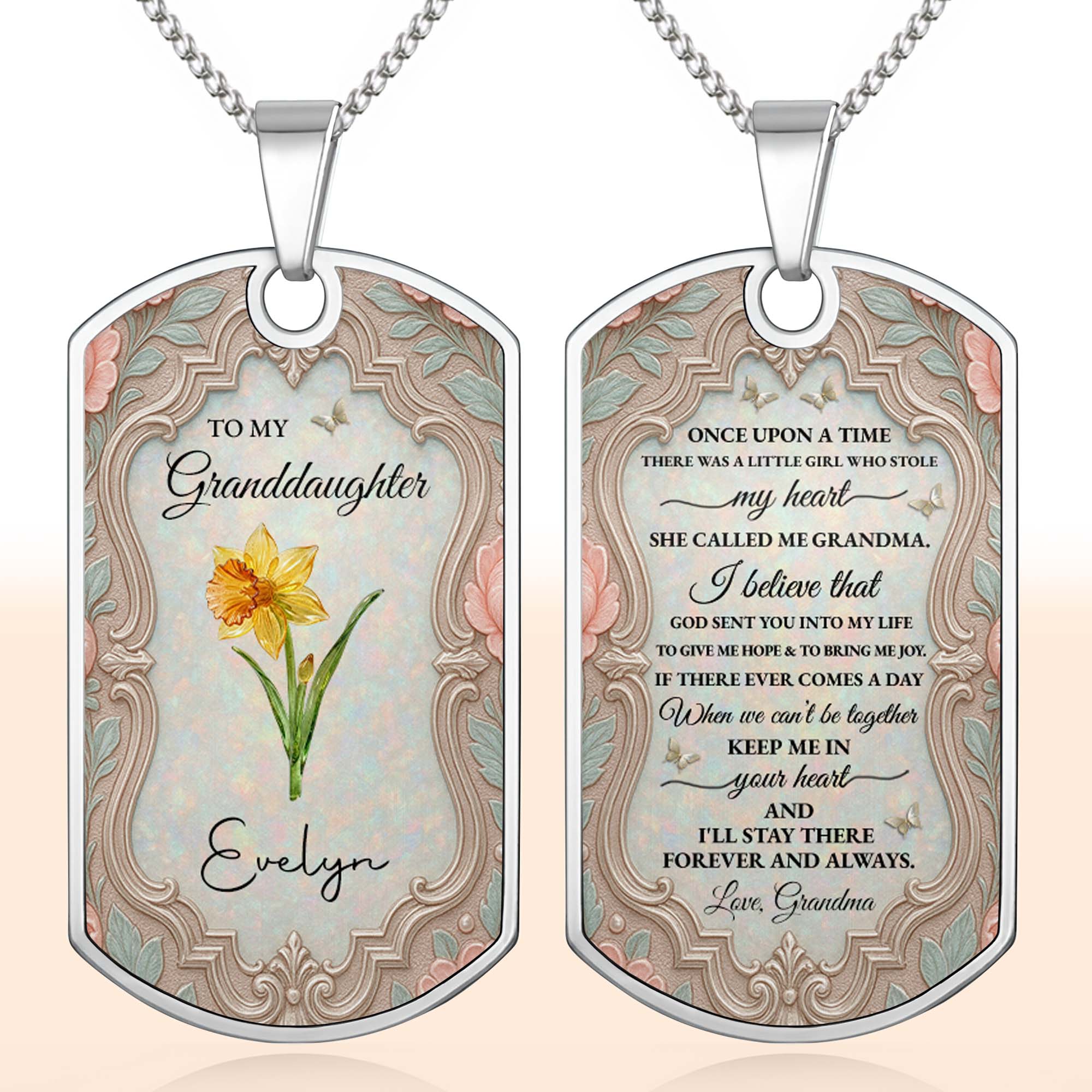 Personalized Stainless Steel Dog Tag Necklace Custom Name Gift for Granddaughter Dog Tag Necklace GradoCreations