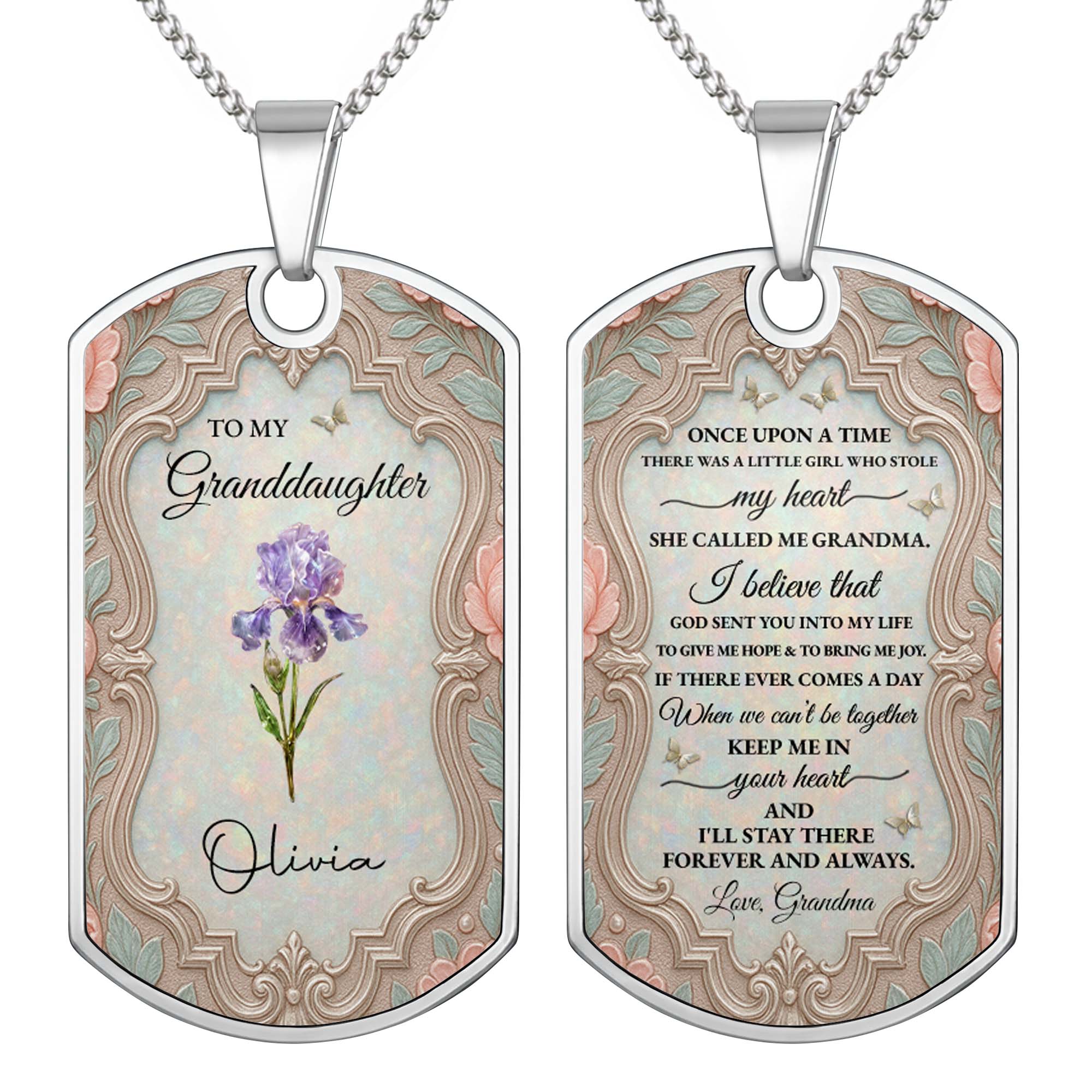 Personalized Stainless Steel Dog Tag Necklace Custom Name Gift for Granddaughter Dog Tag Necklace GradoCreations