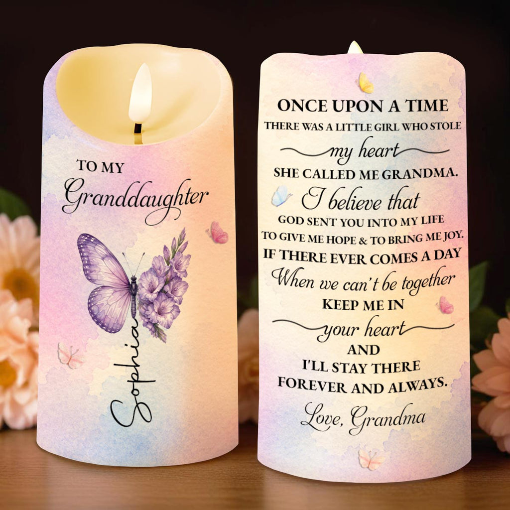 Personalized LED Candle with Birth Month Flowers for Granddaughter LED Candle GradoCreations