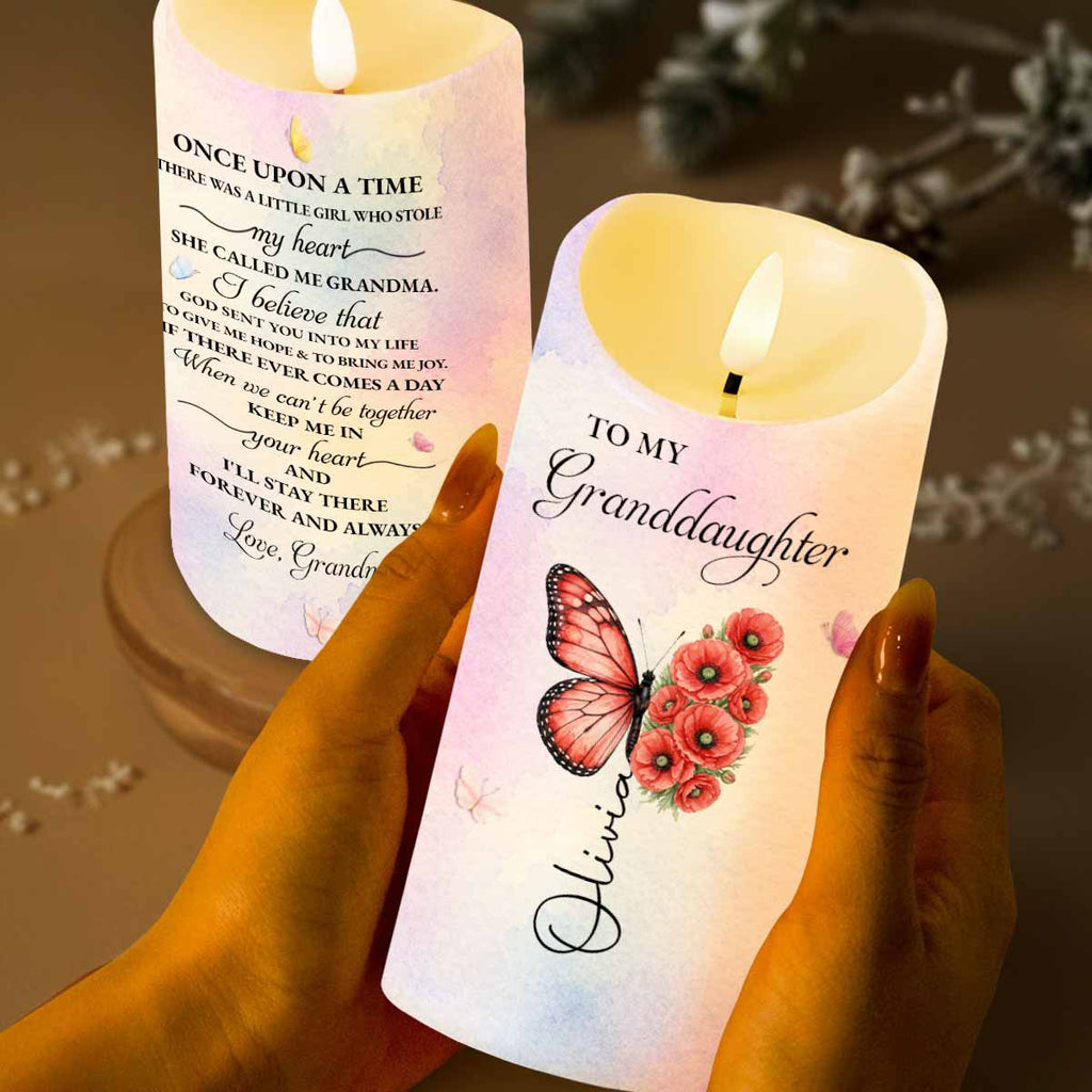 Personalized LED Candle with Birth Month Flowers for Granddaughter LED Candle GradoCreations