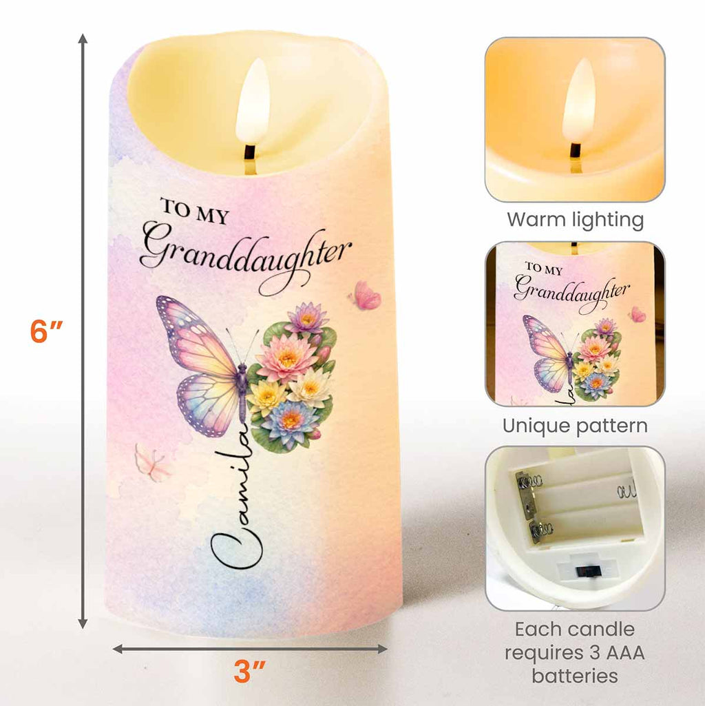 Personalized LED Candle with Birth Month Flowers for Granddaughter LED Candle GradoCreations