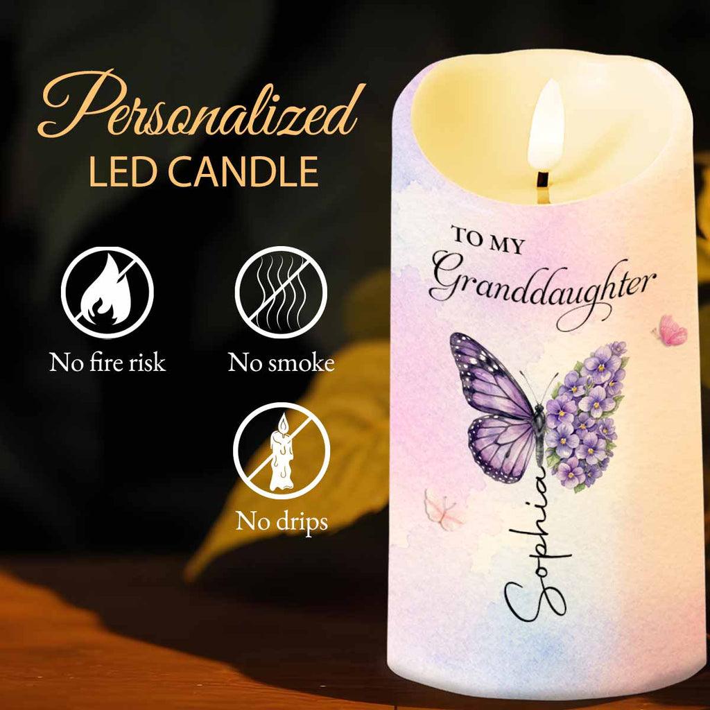 Personalized LED Candle with Birth Month Flowers for Granddaughter LED Candle GradoCreations