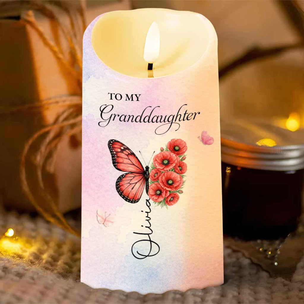 Personalized LED Candle with Birth Month Flowers for Granddaughter LED Candle GradoCreations