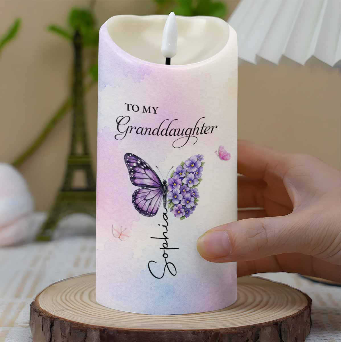 Personalized LED Candle with Birth Month Flowers for Granddaughter LED Candle GradoCreations
