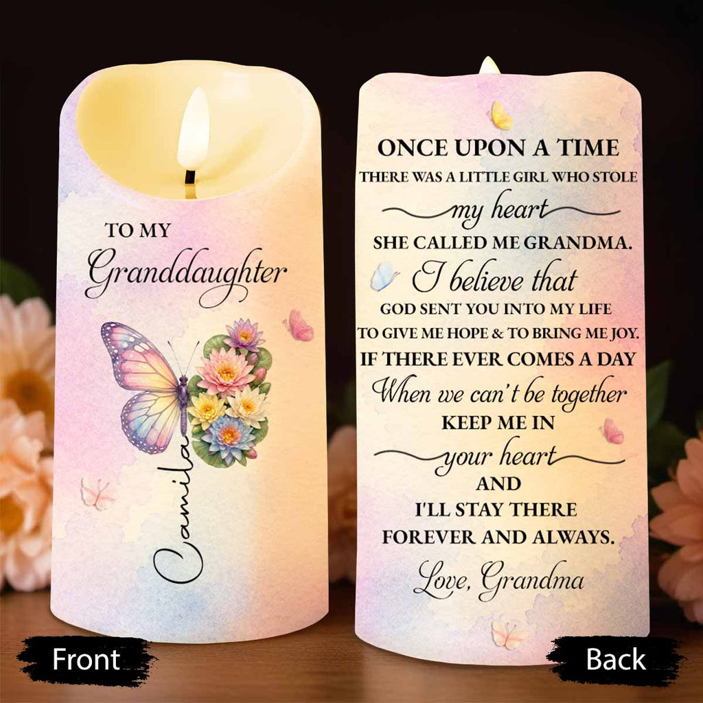 Personalized LED Candle with Birth Month Flowers for Granddaughter LED Candle GradoCreations
