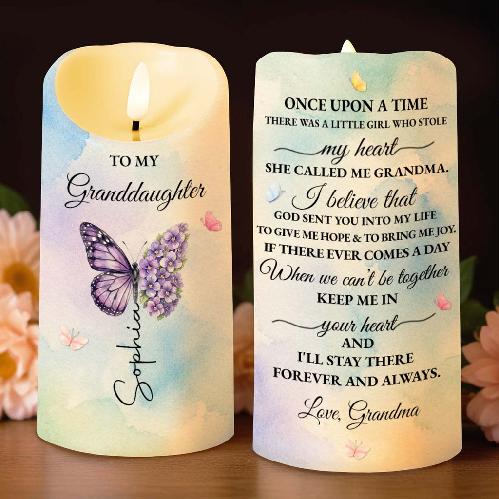 Personalized LED Candle with Butterfly for Granddaughter Gift LED Candle GradoCreations