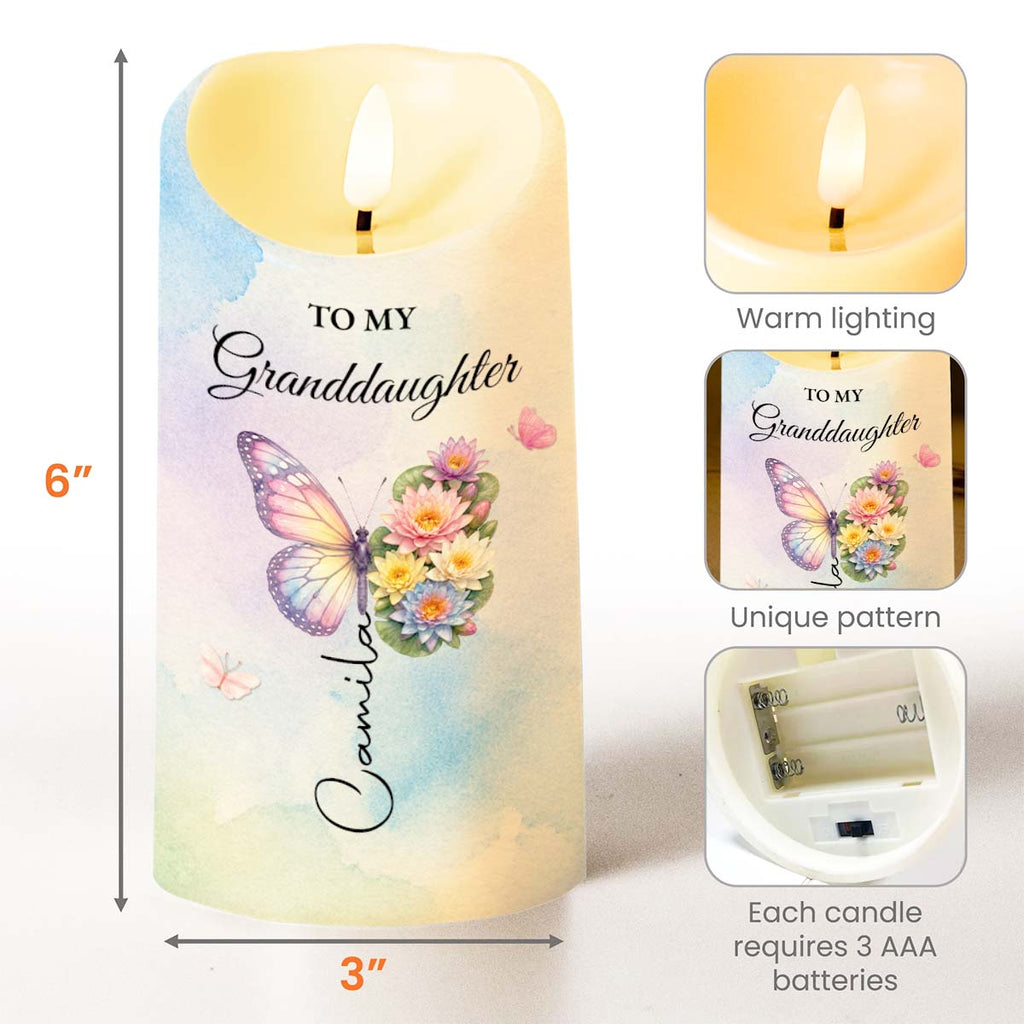 Personalized LED Candle with Butterfly for Granddaughter Gift LED Candle GradoCreations