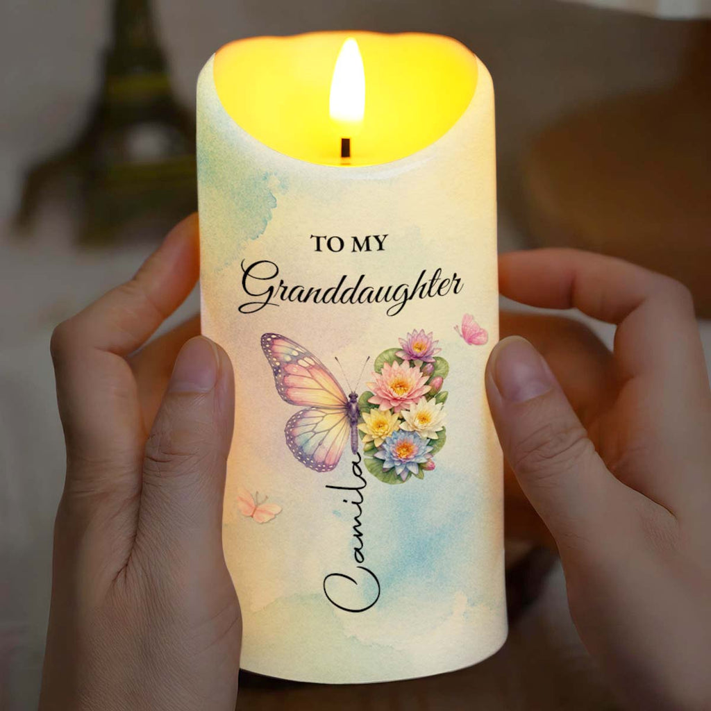 Personalized LED Candle with Butterfly for Granddaughter Gift LED Candle GradoCreations