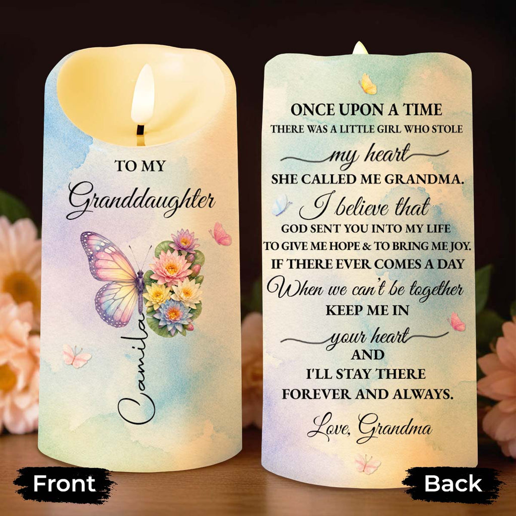 Personalized LED Candle with Butterfly for Granddaughter Gift LED Candle GradoCreations