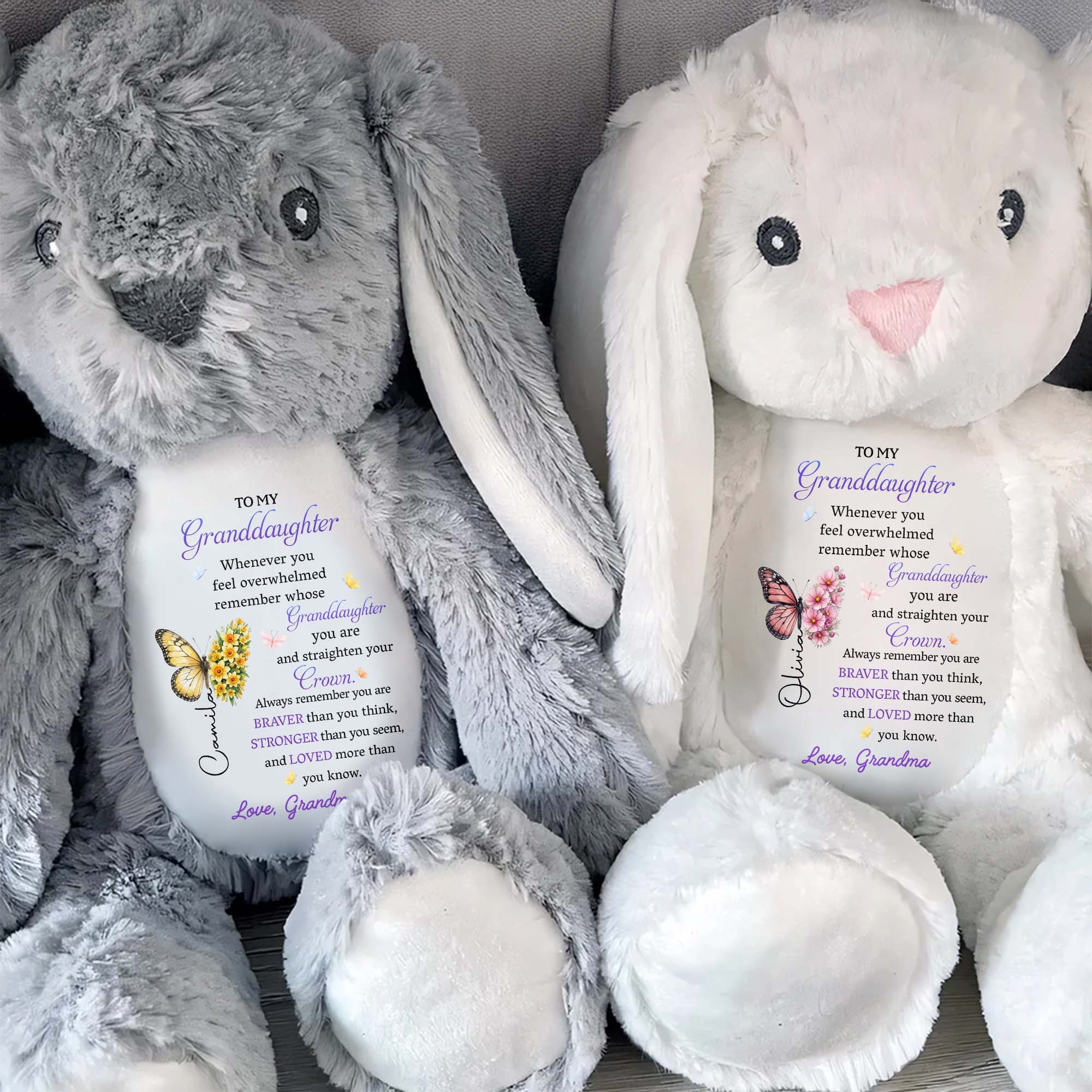 Personalized Stuffed Bunny Custom Name Gift for Granddaughter Stuffed Bunny GradoCreations