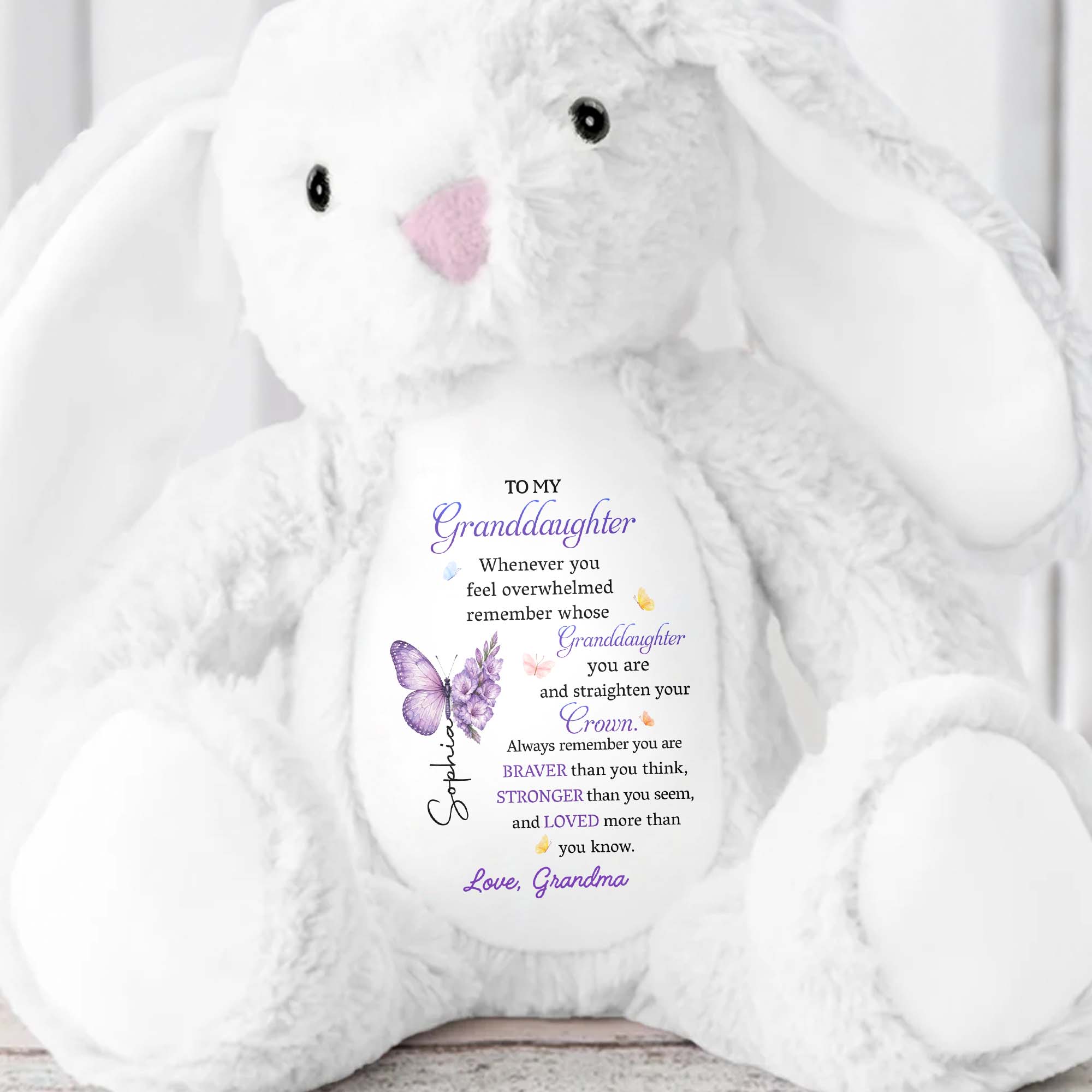 Personalized Stuffed Bunny Custom Name Gift for Granddaughter Stuffed Bunny GradoCreations