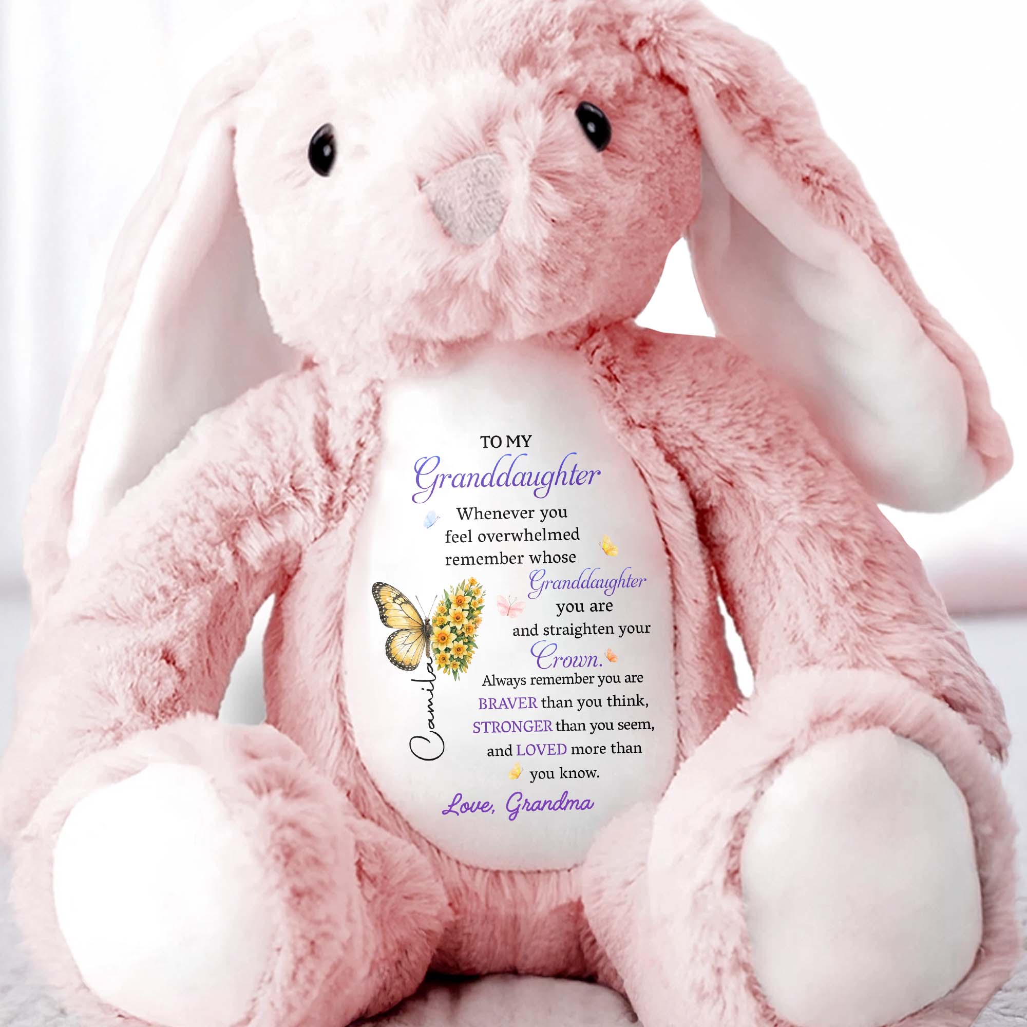 Personalized Stuffed Bunny Custom Name Gift for Granddaughter Stuffed Bunny GradoCreations