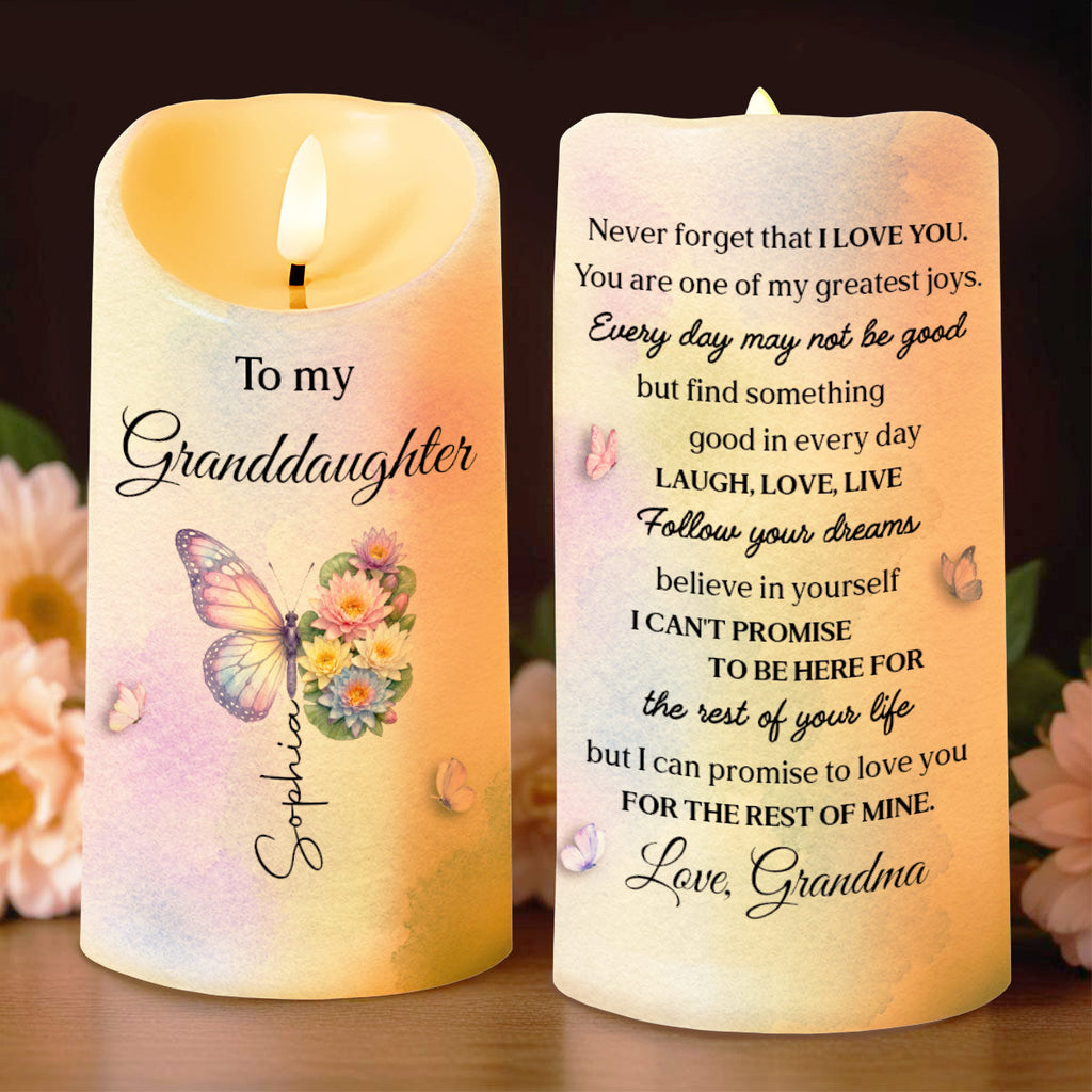 Personalized LED Candle for Granddaughter Custom Gift with Flowers LED Candle GradoCreations