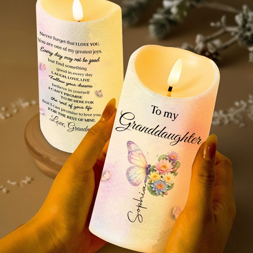 Personalized LED Candle for Granddaughter Custom Gift with Flowers LED Candle GradoCreations