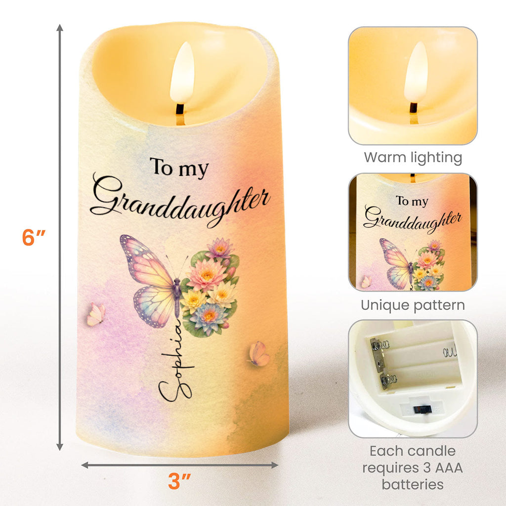 Personalized LED Candle for Granddaughter Custom Gift with Flowers LED Candle GradoCreations
