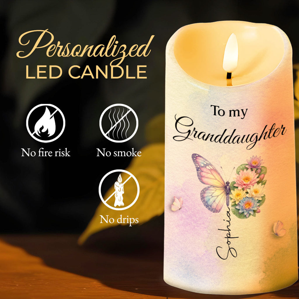 Personalized LED Candle for Granddaughter Custom Gift with Flowers LED Candle GradoCreations