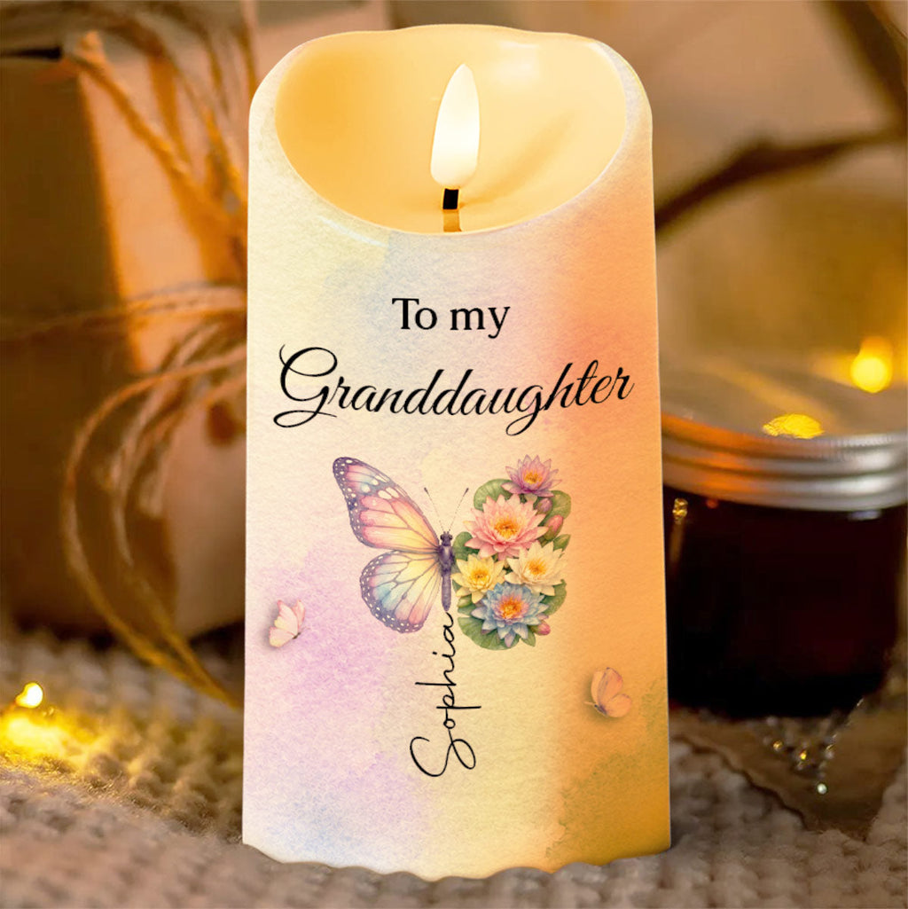 Personalized LED Candle for Granddaughter Custom Gift with Flowers LED Candle GradoCreations