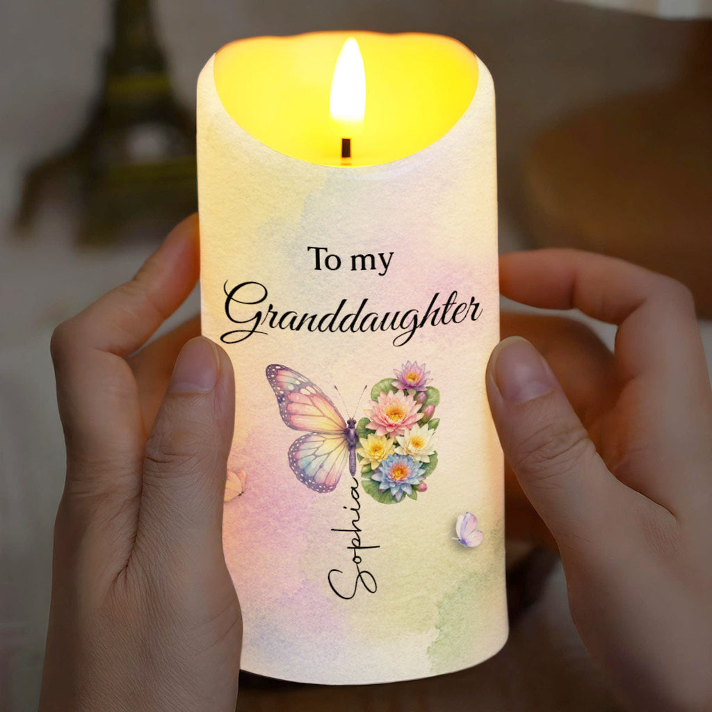 Personalized LED Candle for Granddaughter Custom Gift with Flowers LED Candle GradoCreations