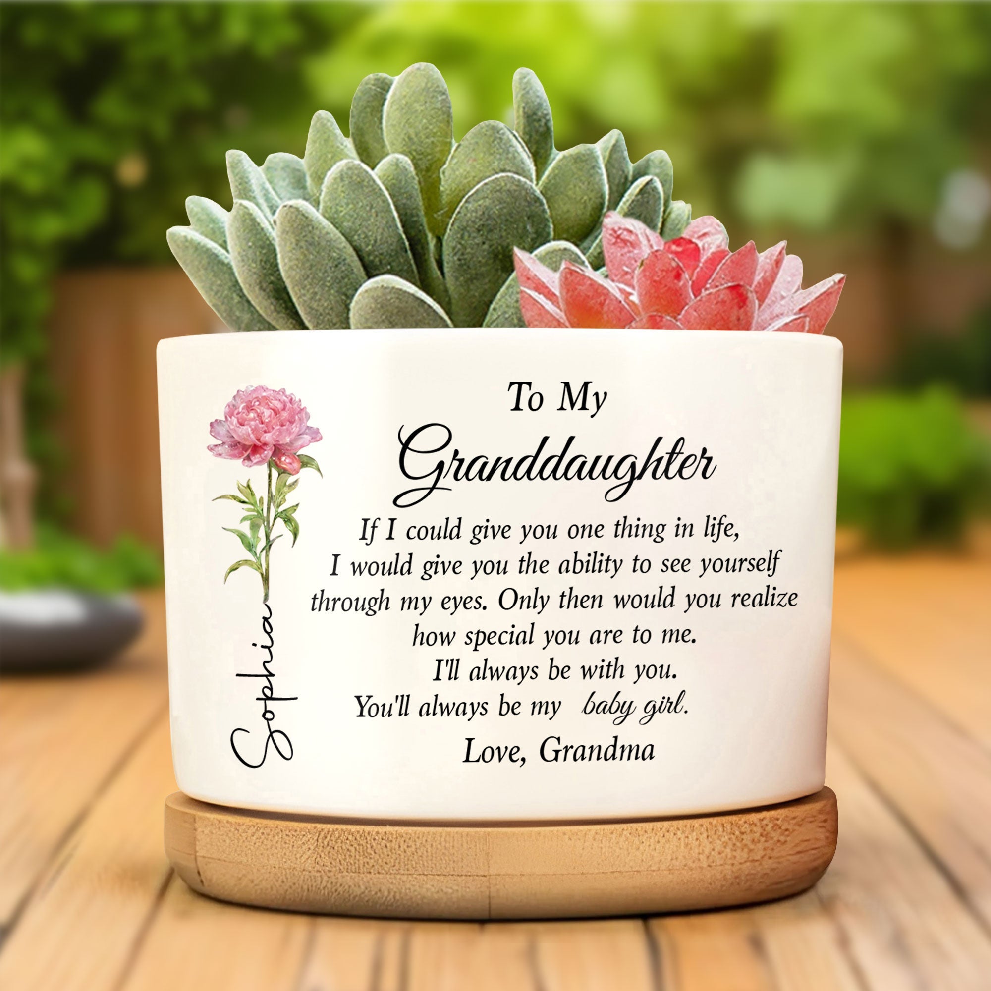 Personalized Ceramic Plant Pot Custom Message for Granddaughter