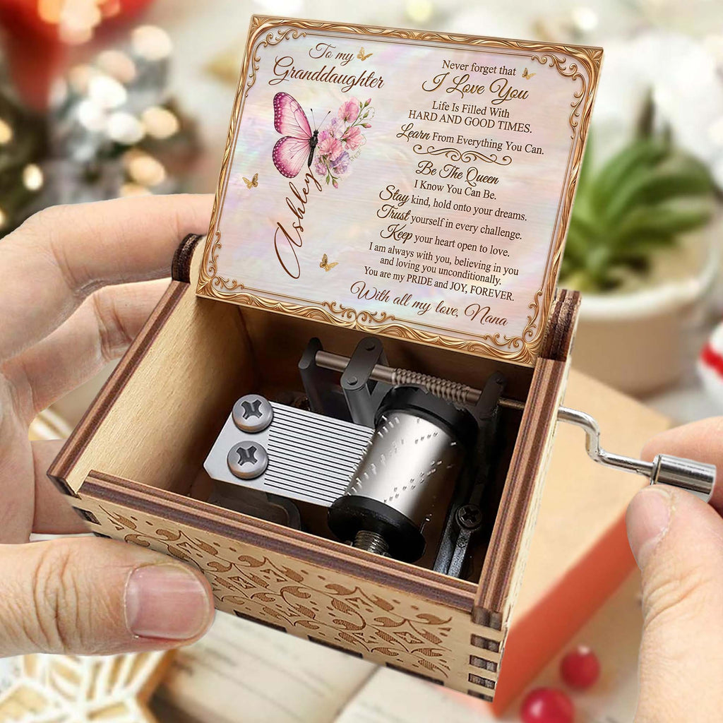 Personalized Music Box for Granddaughter with Butterfly Flowers Tune Gift for Birthday
