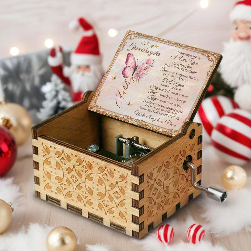 Personalized Music Box for Granddaughter with Butterfly Flowers Tune Gift for Birthday