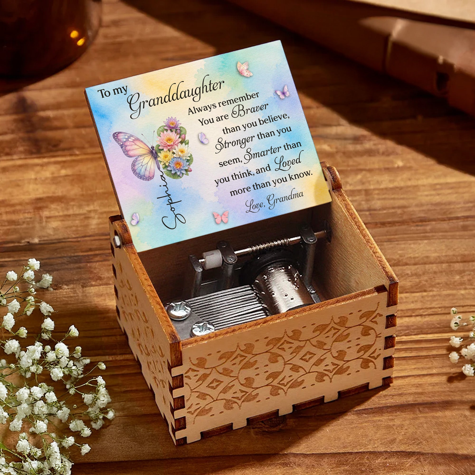 Personalized Wooden Music Box Custom Tune Gift for Granddaughter Music Box GradoCreations