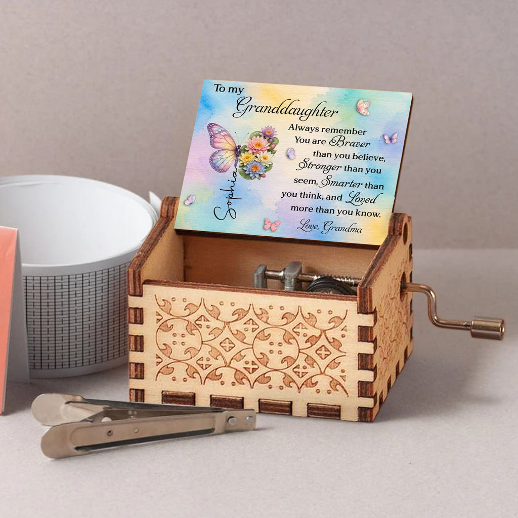 Personalized Wooden Music Box Custom Tune Gift for Granddaughter Music Box GradoCreations