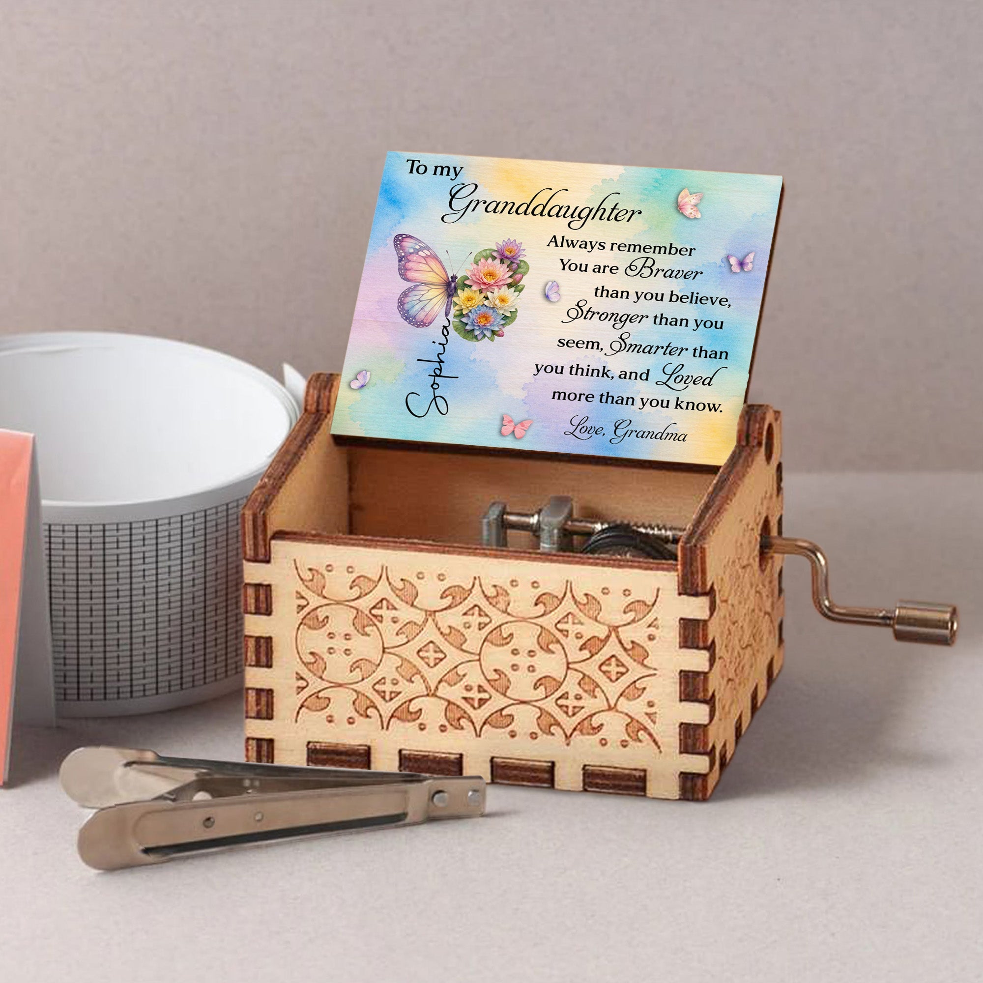 Personalized Wooden Music Box Custom Tune Gift for Granddaughter Music Box GradoCreations