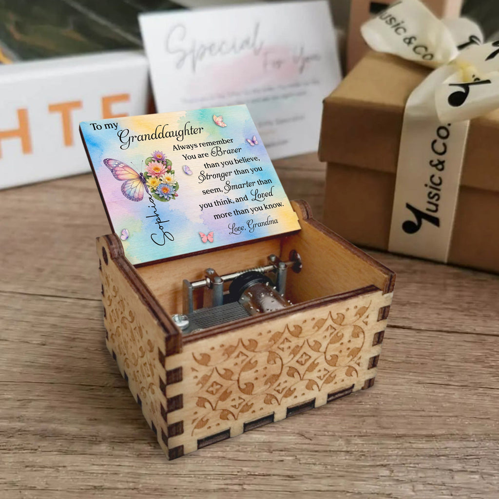 Personalized Wooden Music Box Custom Tune Gift for Granddaughter Music Box GradoCreations
