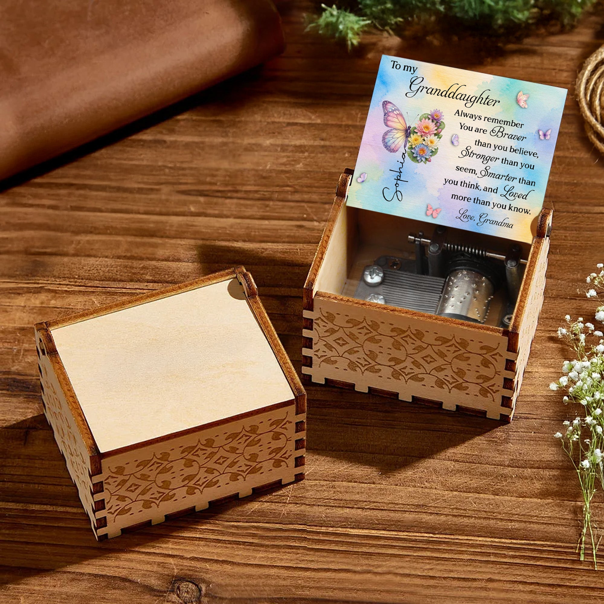 Personalized Wooden Music Box Custom Tune Gift for Granddaughter Music Box GradoCreations