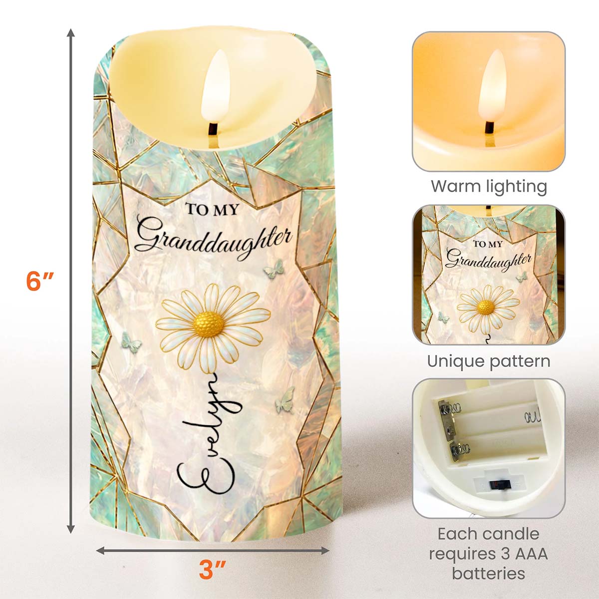 Personalized Custom LED Candle for Granddaughter Gift LED Candle GradoCreations