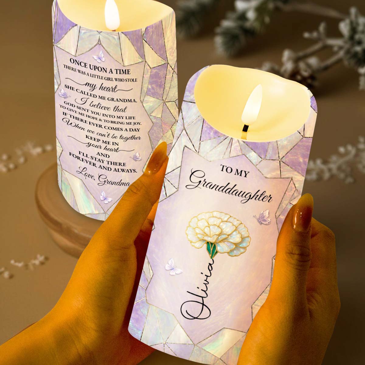 Personalized LED Candle Custom Flower Gift for Granddaughter LED Candle GradoCreations