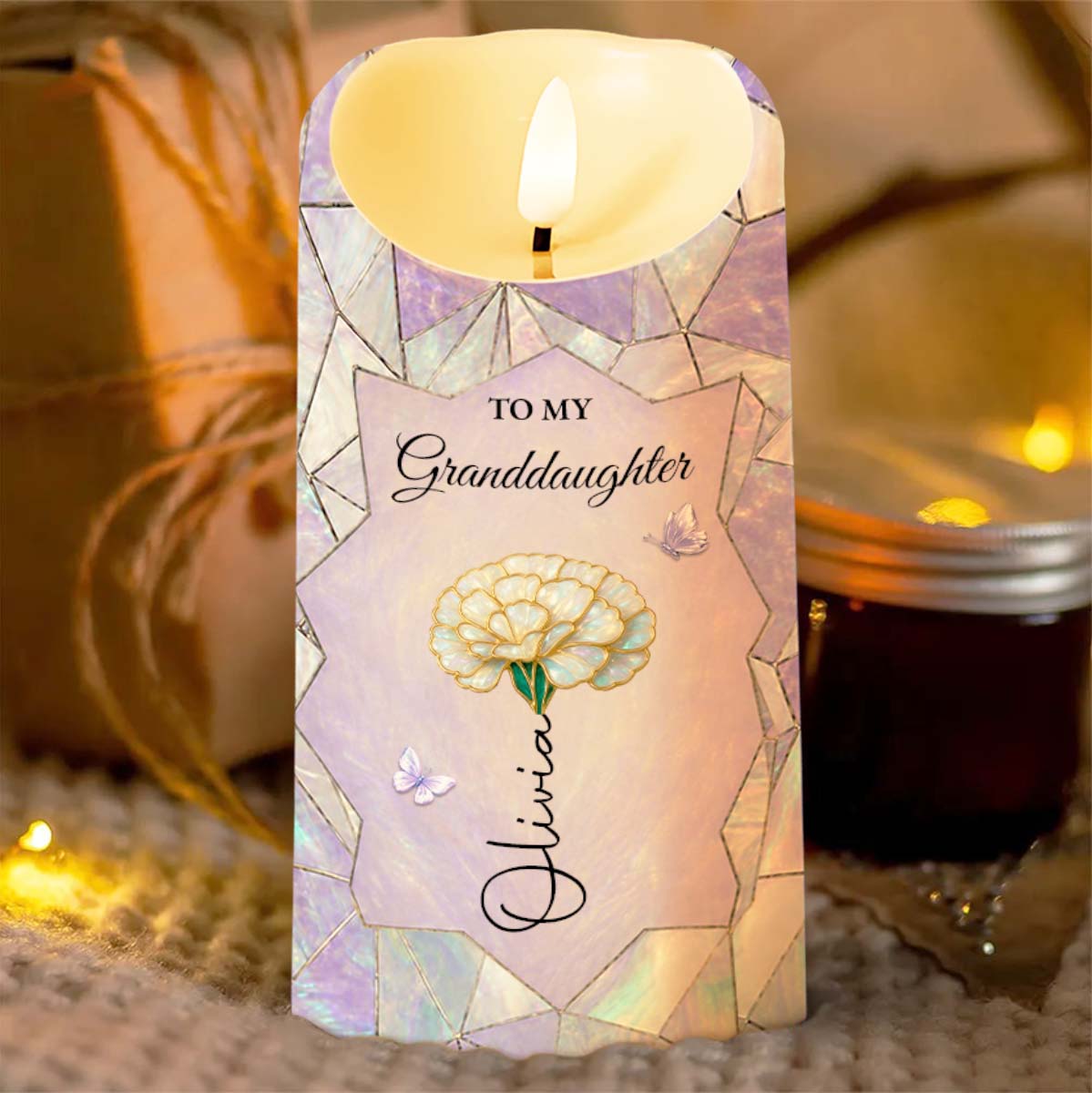 Personalized LED Candle Custom Flower Gift for Granddaughter LED Candle GradoCreations