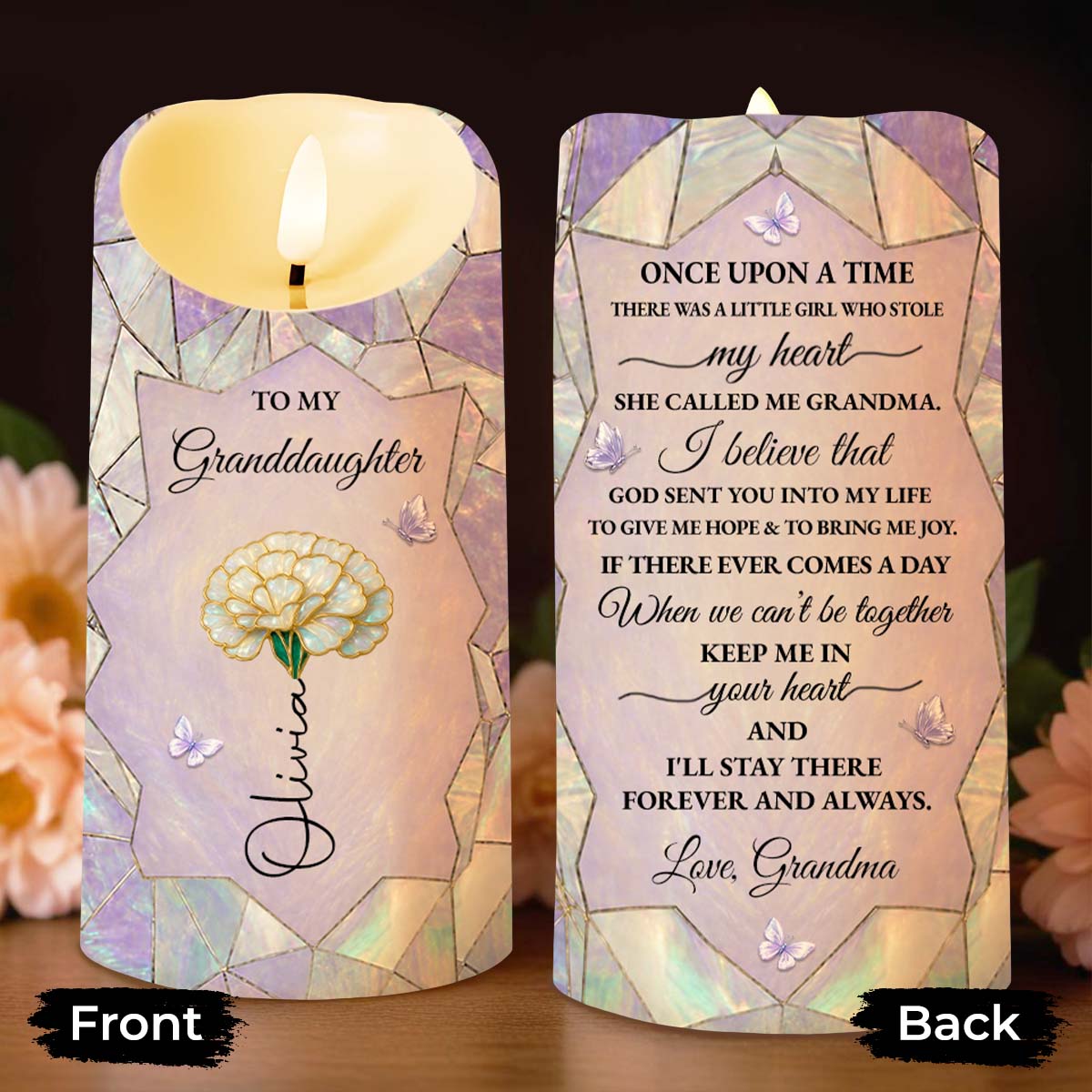 Personalized LED Candle Custom Flower Gift for Granddaughter LED Candle GradoCreations