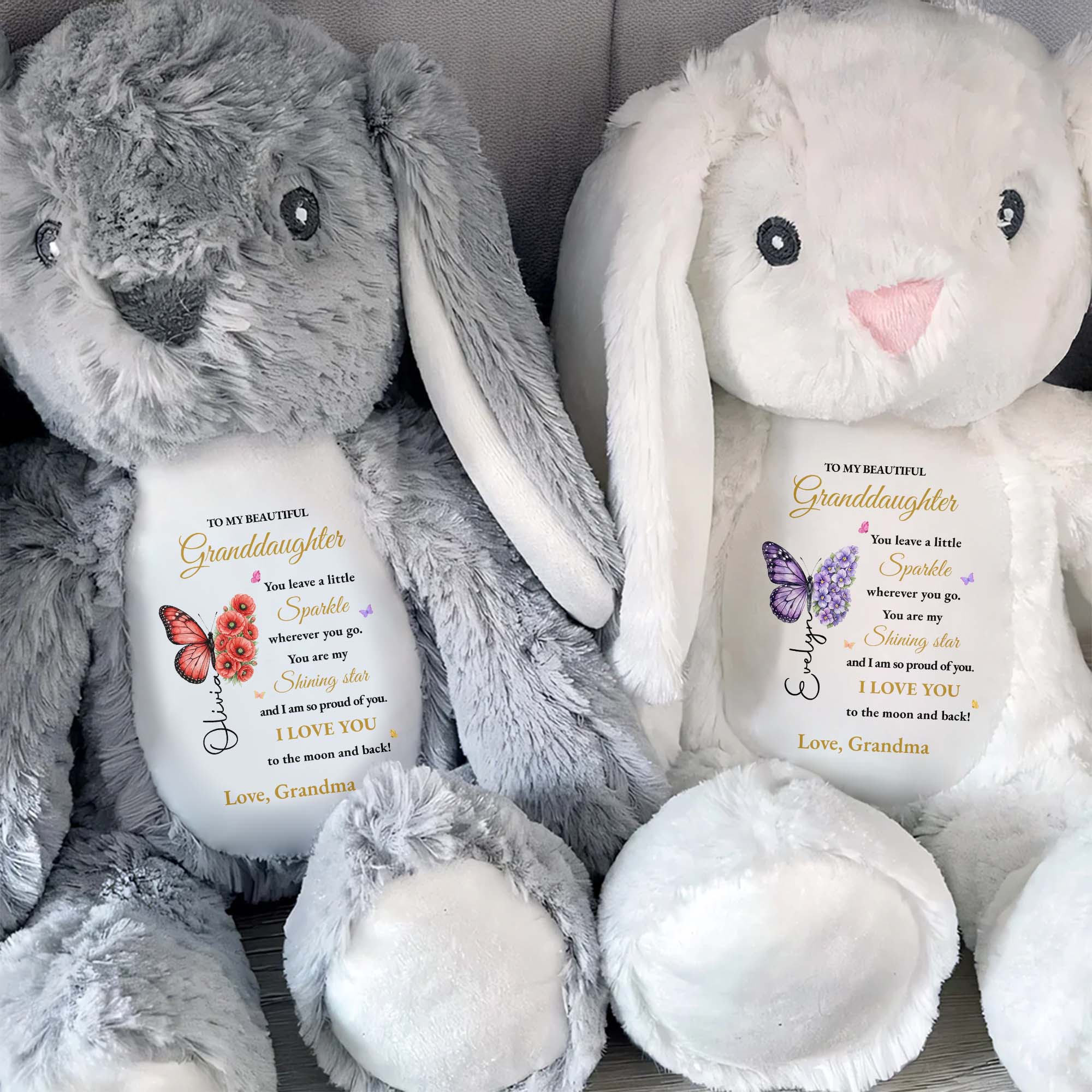 Personalized Stuffed Bunny Custom Name Gift for Granddaughter Stuffed Bunny GradoCreations