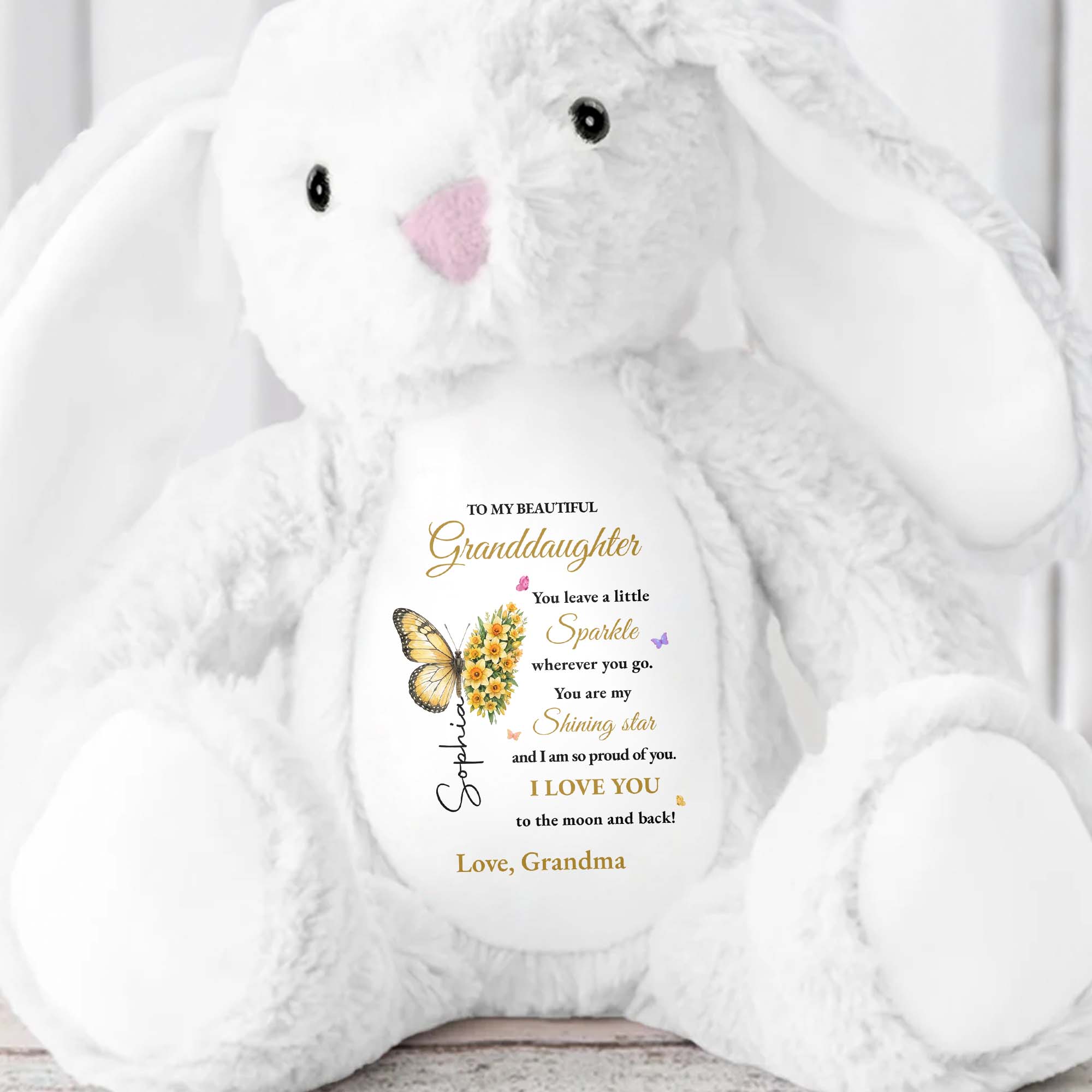 Personalized Stuffed Bunny Custom Name Gift for Granddaughter Stuffed Bunny GradoCreations